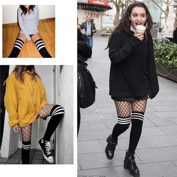 Thigh High Socks for Women Striped Over Knee Thigh Socks Long Boot Thigh High - Picture 6 of 7